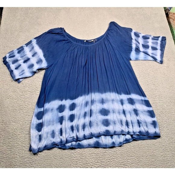 Soft Surroundings Cold Shoulder Tunic Tie Dye Gauze Like Blue Rayon Large L - Picture 1 of 12